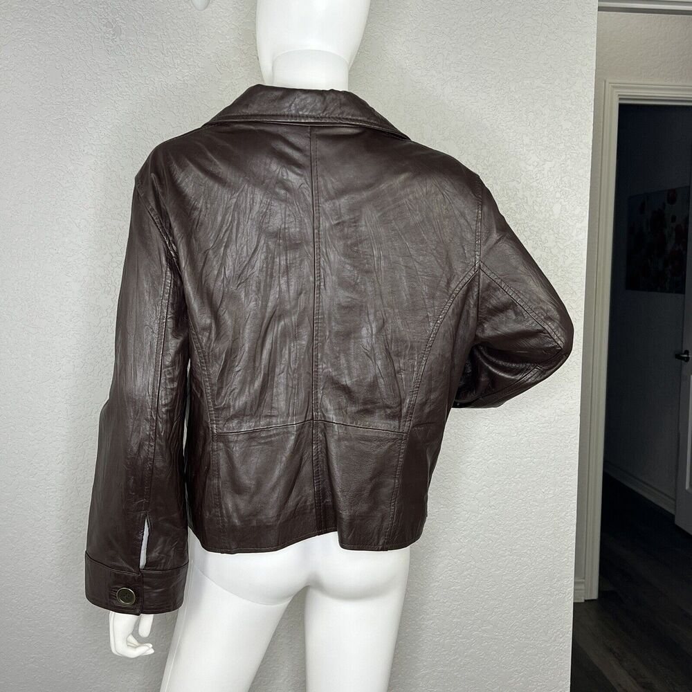 Boston Proper Women’s Size 16 Genuine Leather Moto Jacket Brown - Picture 4 of 6